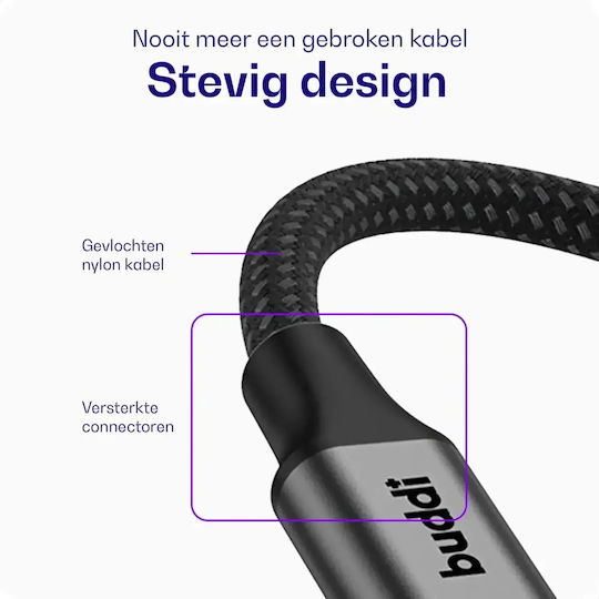 Buddi Flex Kabel USB-C Männlich - USB-C 60W Schwarz 5m