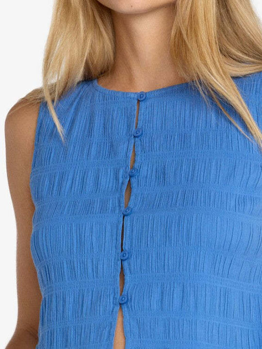 Damenbluse Baumwollarmes Blau Relic