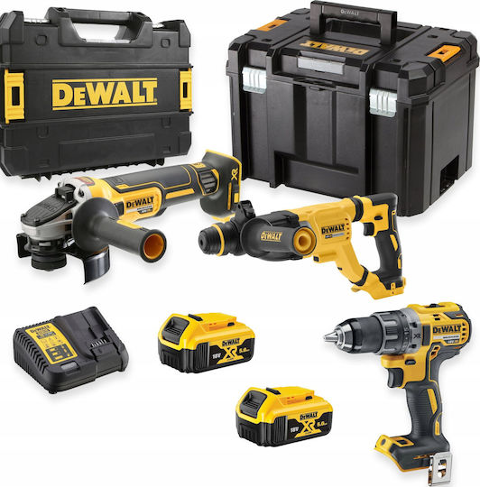 DEWALT DCK327P2T Σετ Γωνιακός Τροχός, Κρουστικό Δραπανοκατσάβιδο & Πιστολέτο Brushless 18V με 2 Μπαταρίες 5Ah και Θήκη με Φορτιστής