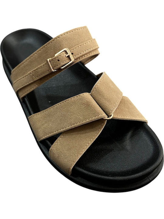 Damen Flache Sandalen Khaki