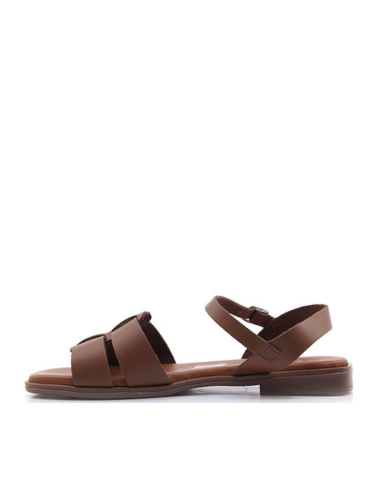 Leather Women's Flat Sandals Tabac Brown