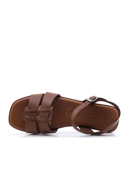 Leather Women's Flat Sandals Tabac Brown