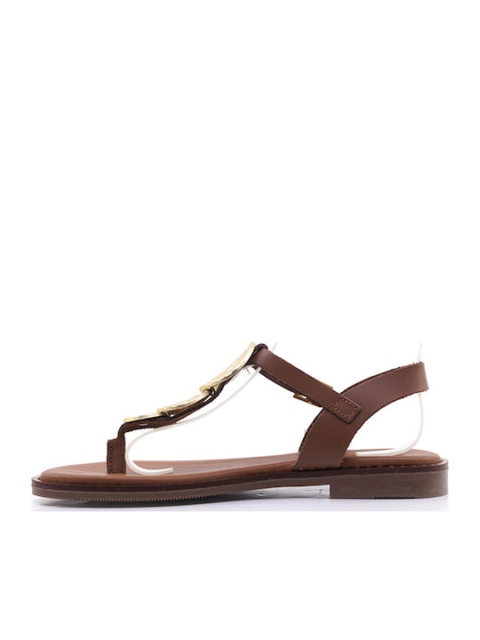Leather Women's Flat Sandals Tabac Brown