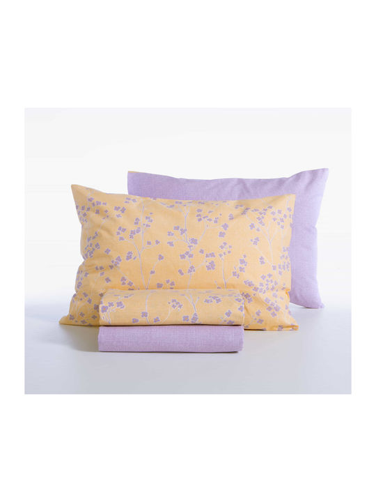 Nef-Nef Homeware Floriva Set Cearceafuri de Pat Super Dublu cu Elastic 160x200+35cm Floriva Galben (4 Bucăți)