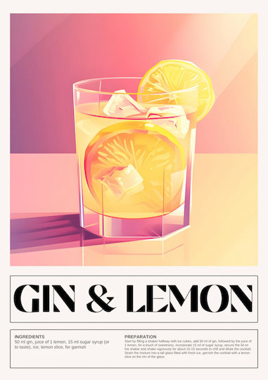 Poster Gin & Lemon Cocktail Pst25465 21cm X 30cm White Wooden Frame