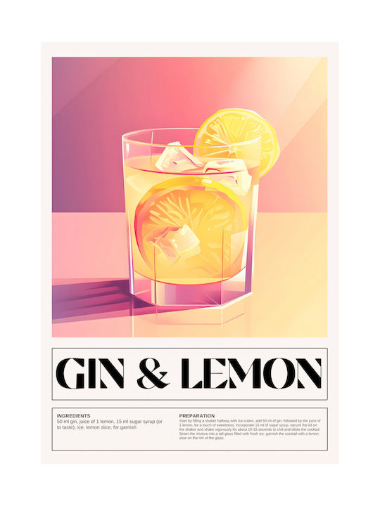 Poster Gin & Lemon Cocktail Pst25465 50cm X 70cm Μαύρη Ξύλινη Κορνίζα-71088pd154860f55321
