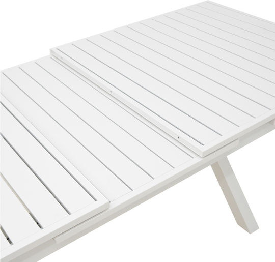 Garten- und Outdoor-Möbelsets Typsatz Speisesaal 7 Stücke Herstellerfarbe Weiß mit Sonnenschirmhalter