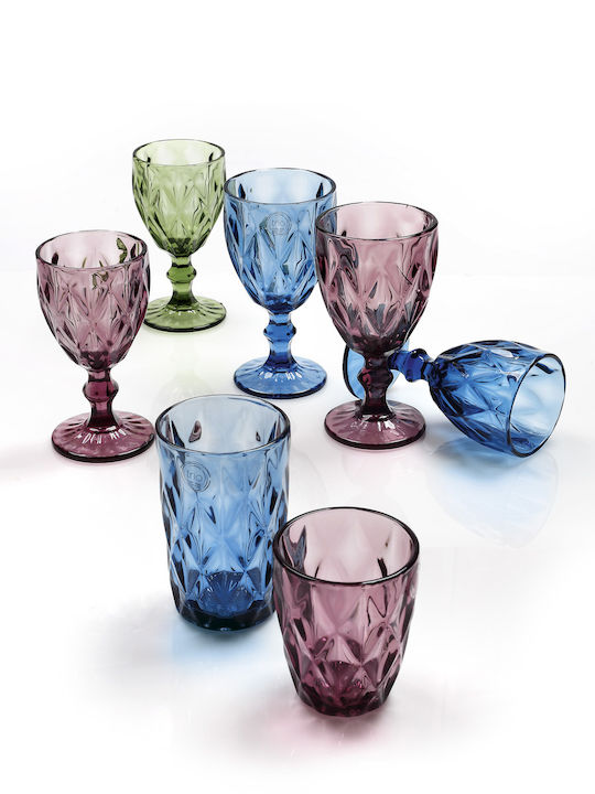 Cryspo Trio Kare Set of Glasses Whiskey / Water / White Wine made of Glass in Purple Color 260ml 6pcs