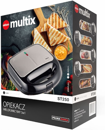 Eldom Multix 5 in 1 Sandwich Maker for 2 Toasts 850W Black