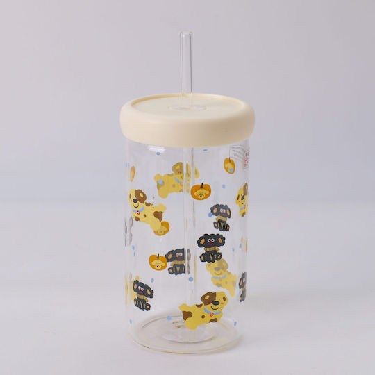 Pahar Pentru Apă Din Sticlă Cu Pai 600ml