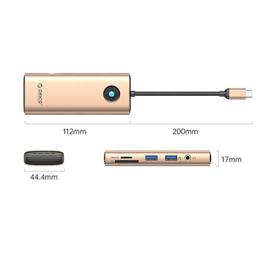 Orico PW11 8in1 USB-C Docking Station με HDMI 4K PD Ethernet Ροζ Χρυσό