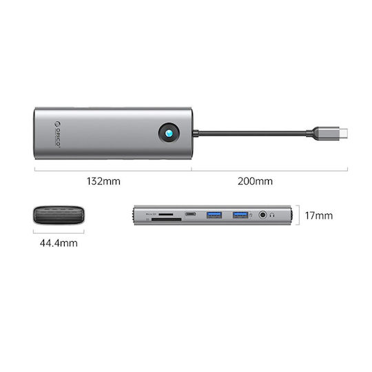 Orico PW11 9in1 USB-C Docking Station με HDMI 4K PD Ethernet Γκρι