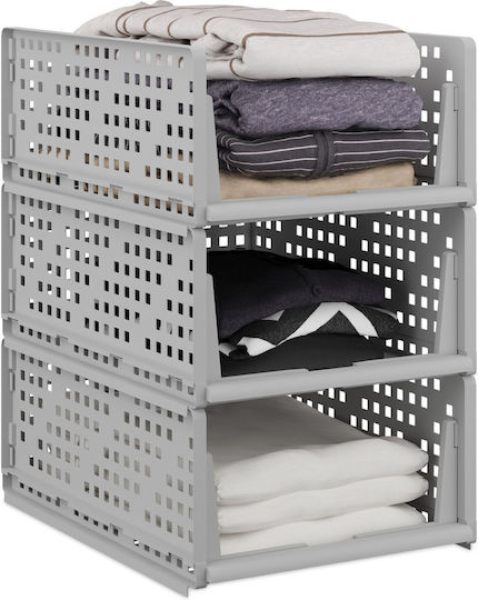 Relaxdays Husă De Depozitare Din Plastic Pentru Haine Culoare Gri 18x33.5x43.5cm 3 Bucăți