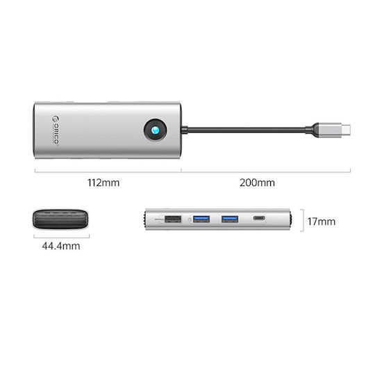 Orico PW11 8in1 USB-C Docking Station with HDMI 4K PD Ethernet Silver