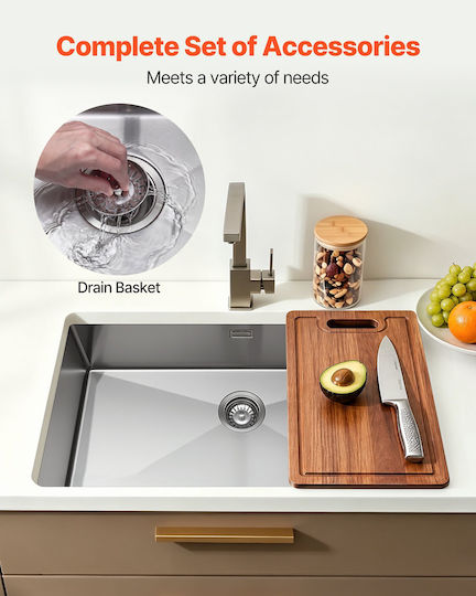 Vevor Υποκαθήμενος Νεροχύτης Inox Μ85xΠ45cm Ασημί