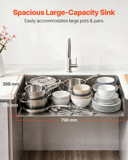 Vevor Υποκαθήμενος Νεροχύτης Inox Μ85xΠ45cm Ασημί
