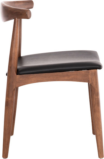 Rubberwood Dining Chairs with Artificial Leather Upholstery Walnut-Black 2pcs 55x51x75cm
