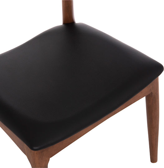 Rubberwood Dining Chairs with Artificial Leather Upholstery Walnut-Black 2pcs 55x51x75cm