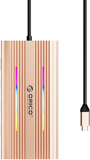 Orico XDR 12in1 RGB USB-C Docking Station με HDMI 4K PD Ethernet Ροζ Χρυσό