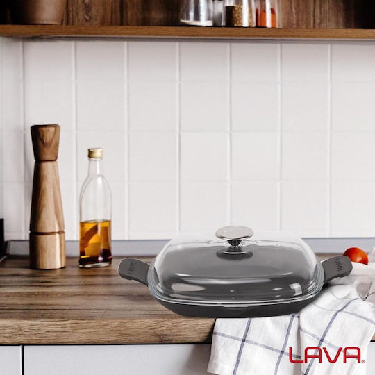 Lava Тиган Глазура от Чугун с Капак с Емайлово Покритие 26см