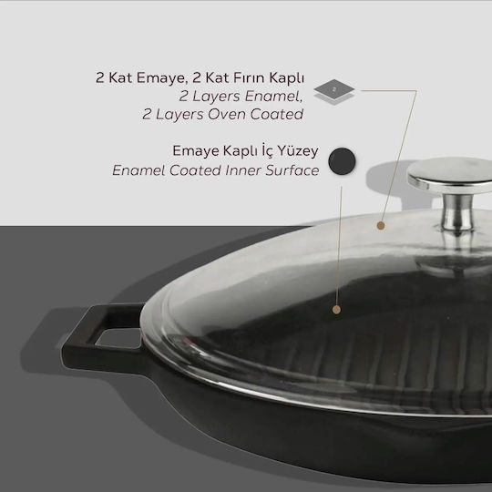 Lava Saute Pan Cast Iron with Lid with Enamel Coating 30cm