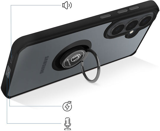 Avizar Case Galaxy S26 Plus Rigid Protection 360° Rotating Ring Black Transparent