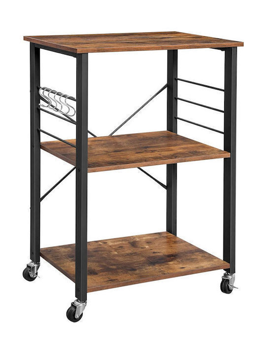 Vasagle Metallic Kitchen Trolley 3 Tiers Brown 60x40x89cm