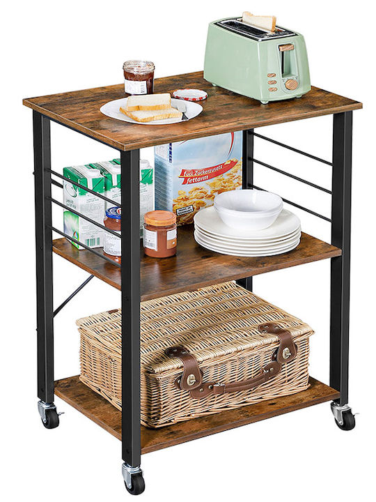 Vasagle Metallic Kitchen Trolley 3 Tiers Brown 60x40x89cm