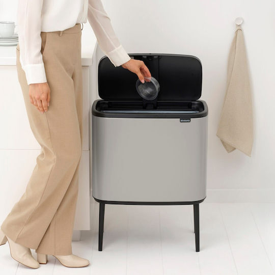 Brabantia Кошче Bo Touch за Боклук Пластмасово Тласък Сиво 36л
