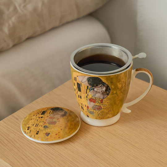 Mug 480ml Lid Tea Filter Box Duo Klimt Kiss Classic