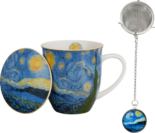 Tag Starry Night Van Gogh Чаша от Порцелан с Капак Черна 400 мл