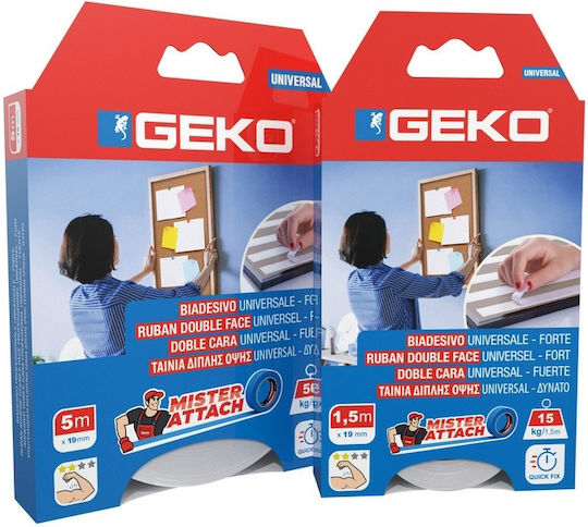 Αφρώδης Ταινία Διπλής Όψης Geko Λευκή 10mx19mm