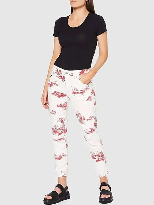 Дамско Текстилно Панталон в Boyfriend Кройка White/red
