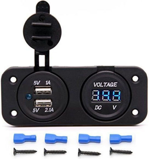 Car Cigarette Lighter USB Charger Dual Socket & Voltmeter PA20419 Car USB Charger