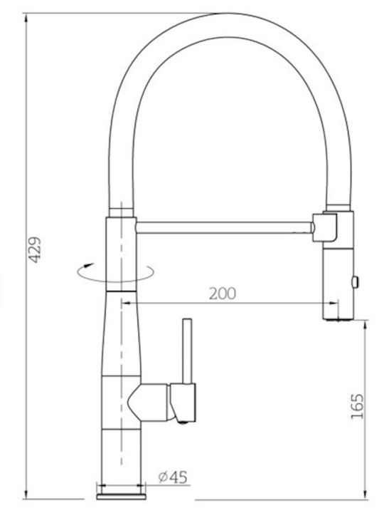 Orabella Tall Kitchen Faucet Counter with Shower Silver