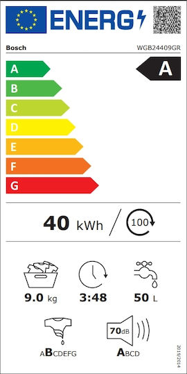 Bosch Πλυντήριο Ρούχων 9kg με Τεχνολογία Ατμού 1400 Στροφών Speed Perfect WGB24409GR