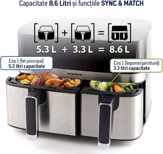 Heinner Air Fryer with Double Detachable Bucket 8.6lt Black HAF-H9DB17BKS