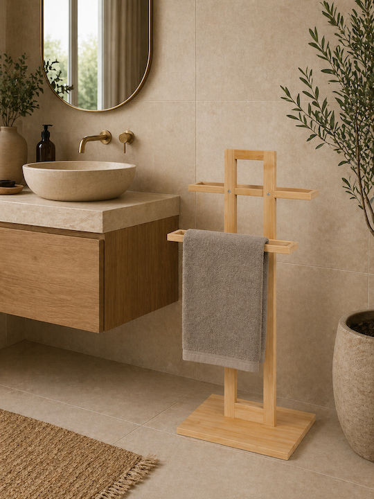 Freestanding Bathroom Hanger 2 Positions Bamboo 37x25x85cm Mrshome Df-0092000