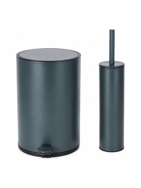 Sidirela Metallic Bathroom Brush and Trash Can Set Soft Close 6L Gray