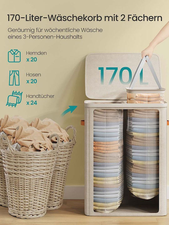 Songmics Fabric Laundry Basket 170lt with Cap 56x40x75cm Brown