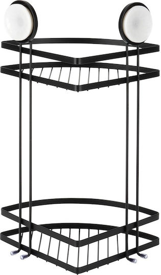 Corner Wall Mounted Bathroom Shelf Metallic with 2 Shelves and Suction Cups 25x18x37cm Black
