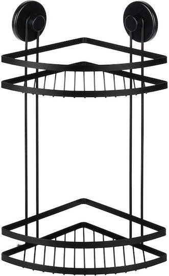 Corner Wall Mounted Bathroom Shelf Metallic with 2 Shelves and Suction Cups 25x18x37cm Black