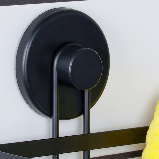 Corner Wall Mounted Bathroom Shelf Metallic with 2 Shelves and Suction Cups 25x18x37cm Black