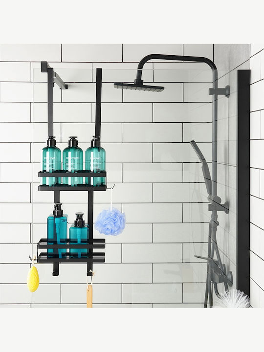 Vilde Wall Mounted Bathroom Shelf Glass 23x10.5x75cm Black