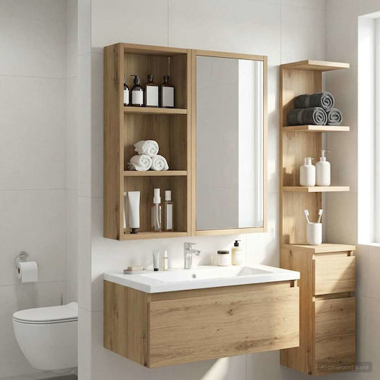 vidaXL Raft Montat Pe Perete De Baie Din Lemn 30x14x70cm Maro