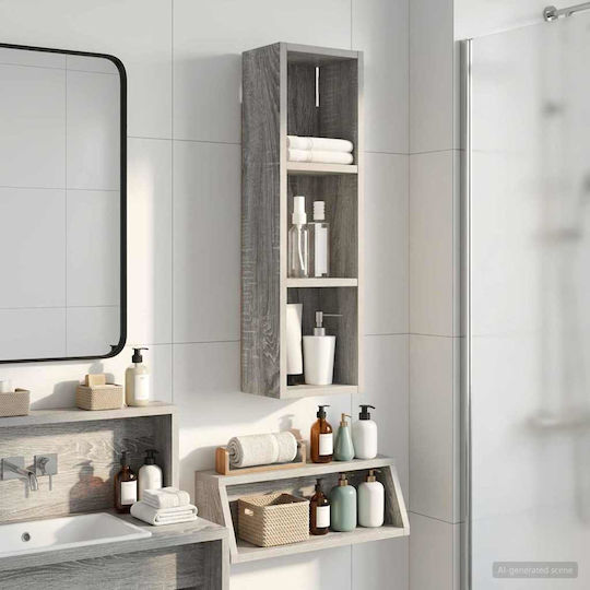vidaXL Wall Mounted Bathroom Shelf Wooden 20x14x70cm Gray vidaXL Wall Mounted Bathroom Shelf Wooden 20x14x70cm Gray
