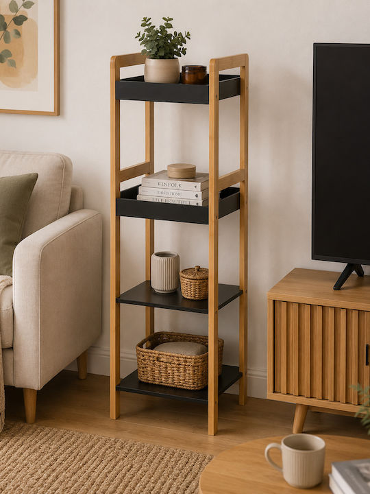 MRShome Επιδαπέδια Ραφιέρα Μπάνιου Bamboo με 4 Ράφια 34x33x110cm Μπεζ