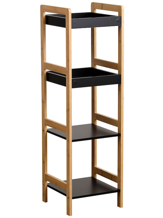 MRShome Επιδαπέδια Ραφιέρα Μπάνιου Bamboo με 4 Ράφια 34x33x110cm Μπεζ