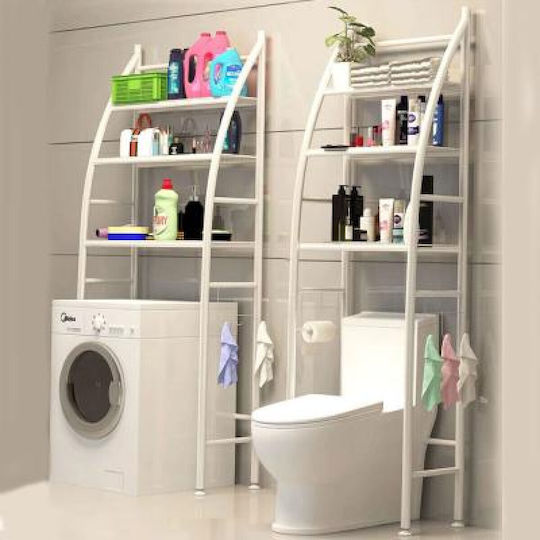 Toilet Rack Подов Рафт за баня Метален с 3 рафта 44x24.5x176см Бял