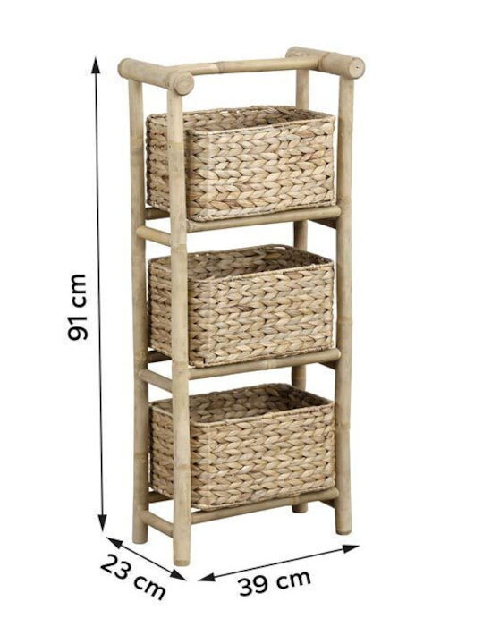 Bamboo Floor-Standing Bathroom Shelf with 3 Tiers 39x23x91cm